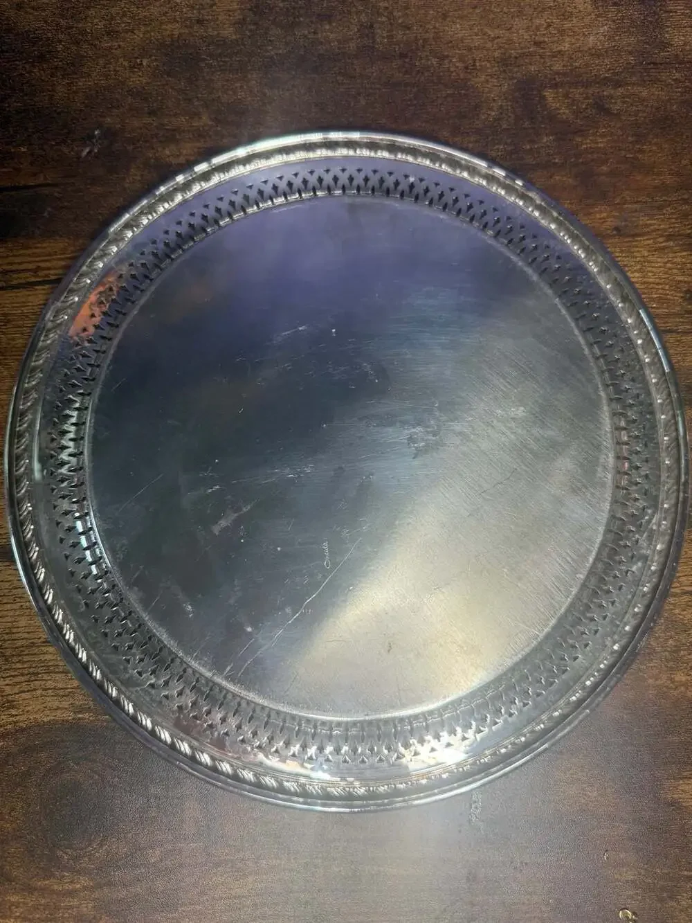 Oneida Silver Plated Round Pierced Scroll Serving Tray Platter